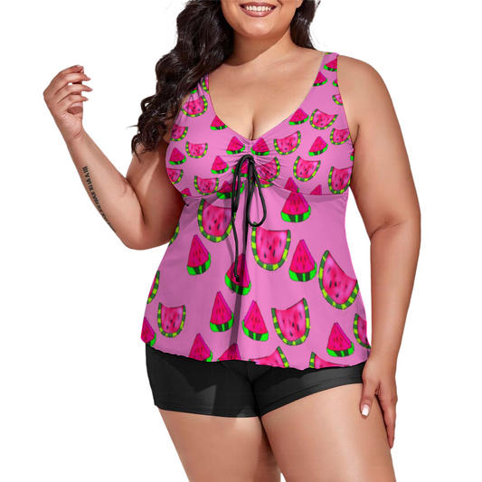 Watermelon Pattern Custom Women's Plus Size Two Piece Swimsuit Stylish Swimwear