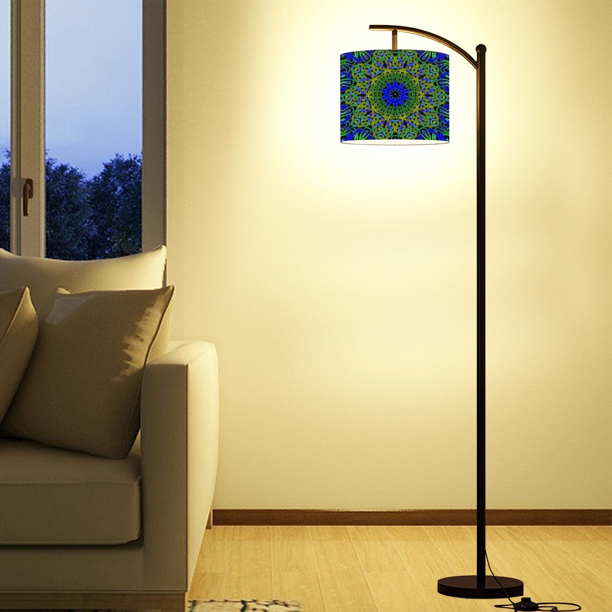 Arc Floor Lamp (Made in USA) Blue Green Celtic Kaleidoscope