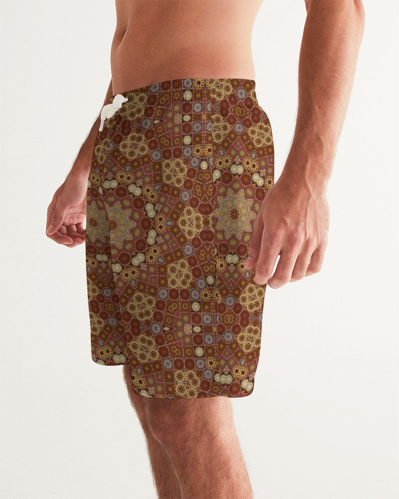 Checkered Star Geometry Men's All-Over Print Swim Trunk