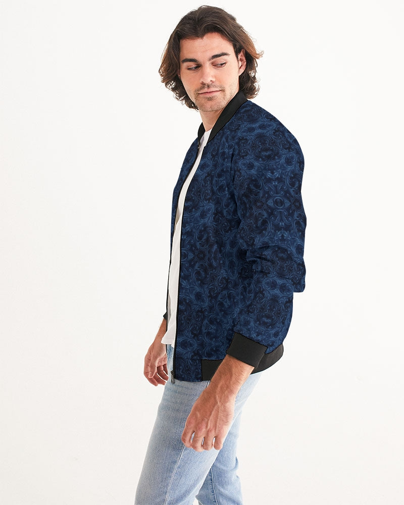 Blue Faux Velvet Kaleidoscope Men's All-Over Print Bomber Jacket