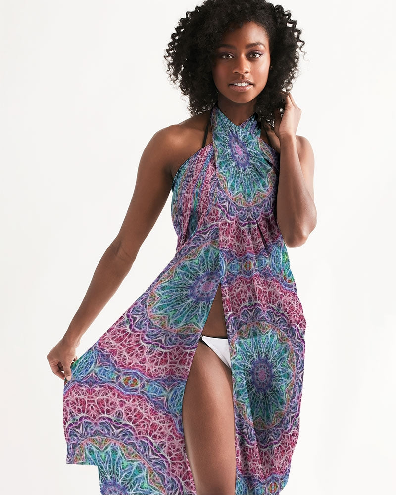 Blue Red Snowflake Kaleidoscope All-Over Print Swim Cover Up