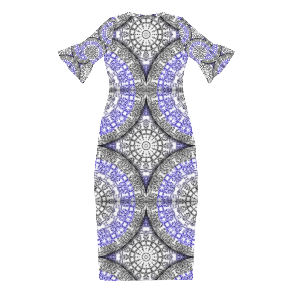 Blue and White Vines Pattern Custom Lotus Leaf Short Sleeve Long Dress Women's Summer Fashion Dress