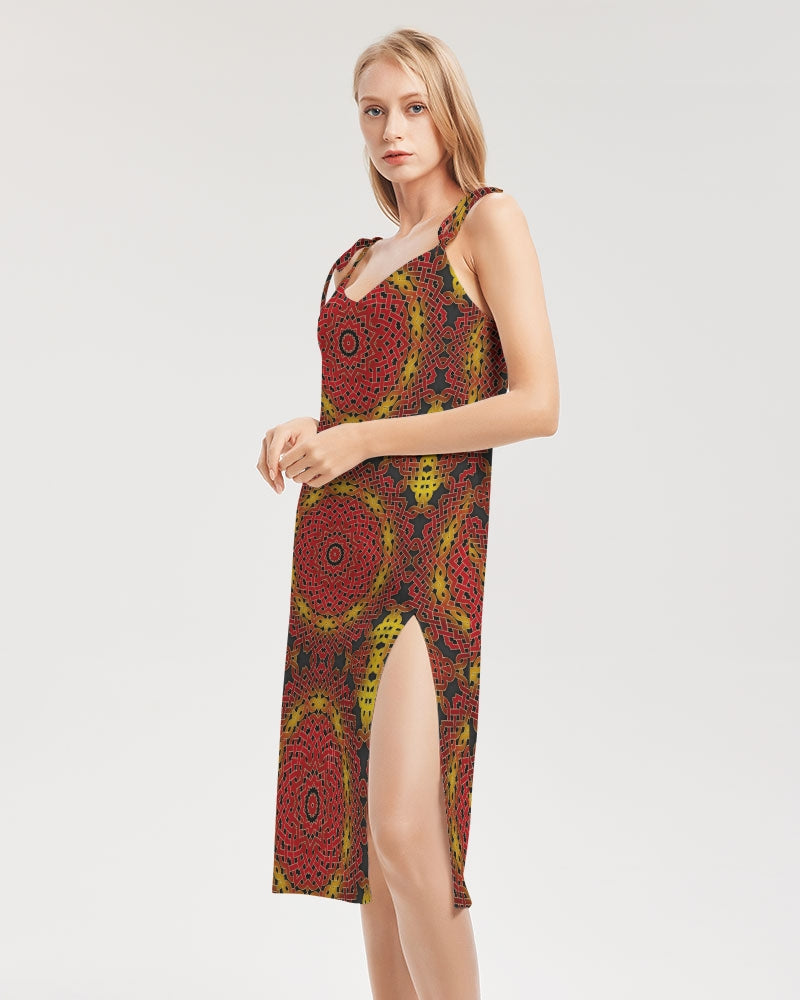 Celtic Orange Spiral Women's All-Over Print Tie Strap Split Dress