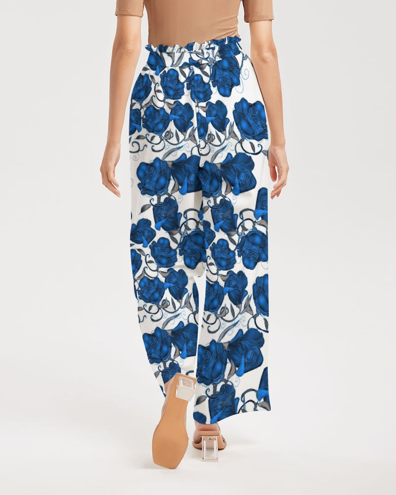 Blue Roses Women's All-Over Print High-Rise Wide Leg Pants