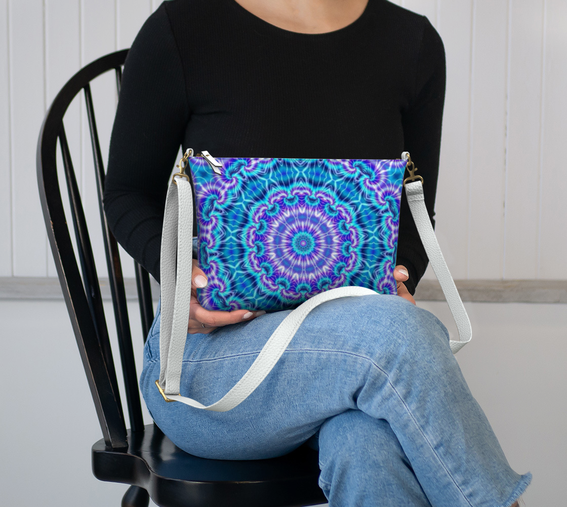 Blue and Purple Tie Dye Kaleidoscope Vegan Crossbody Purse