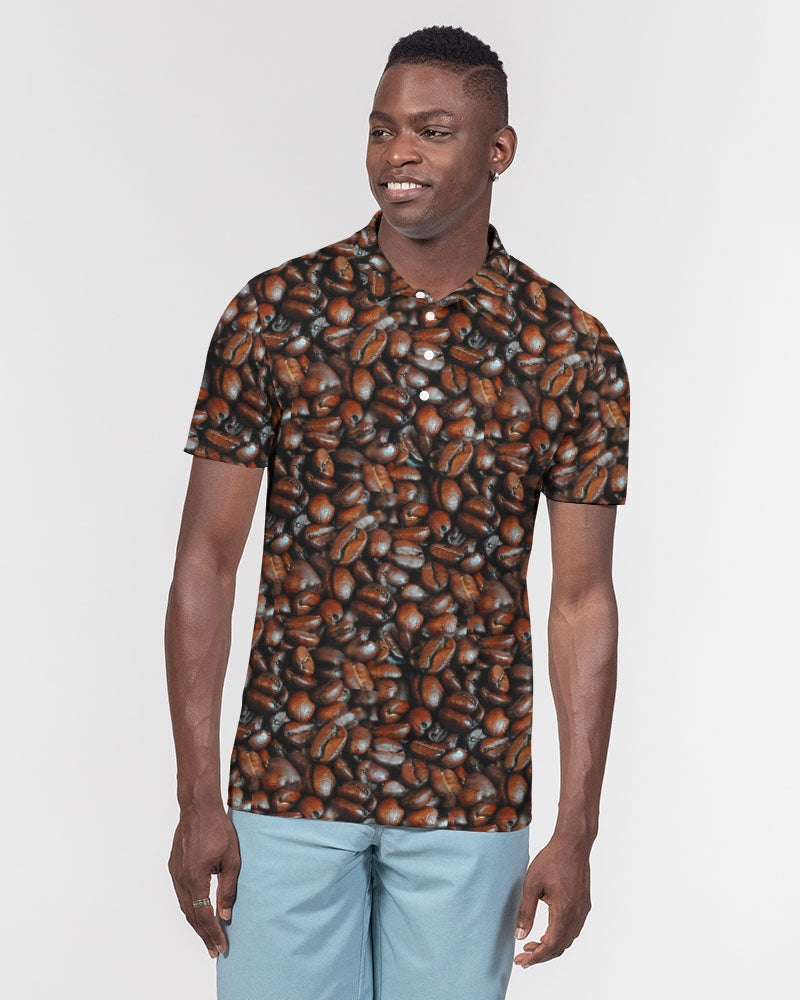 Coffee Bean Pattern Men's All-Over Print Slim Fit Short Sleeve Polo