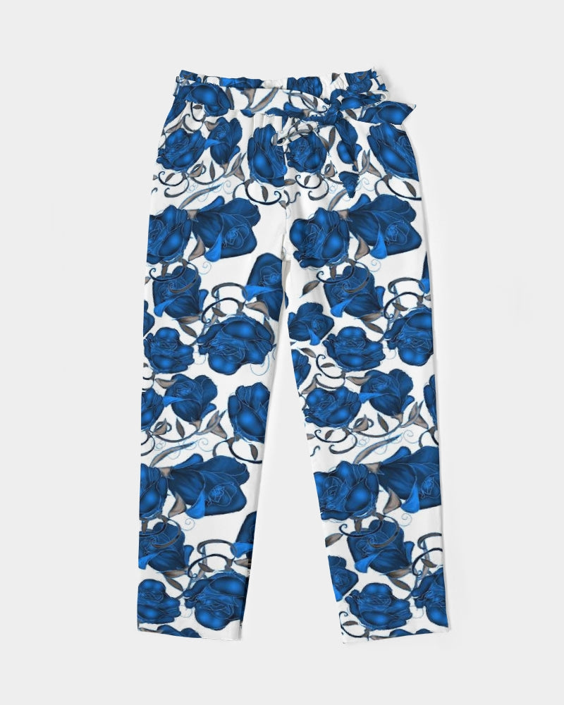 Blue Roses Women's All-Over Print Belted Tapered Pants