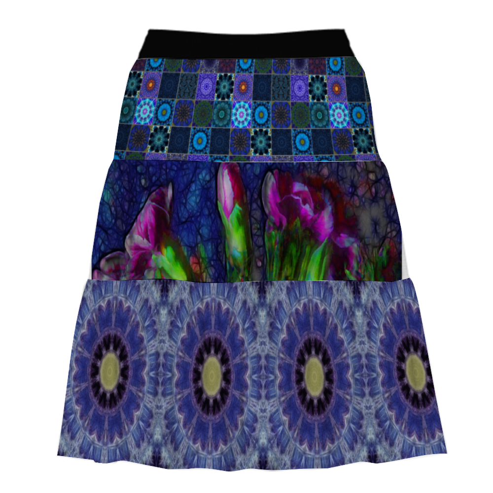 Blue Carnation Cathedral Boho Skirt Custom Women's Folded Dress Charming Skirts 3-Tiered Elastic Waist Skirt