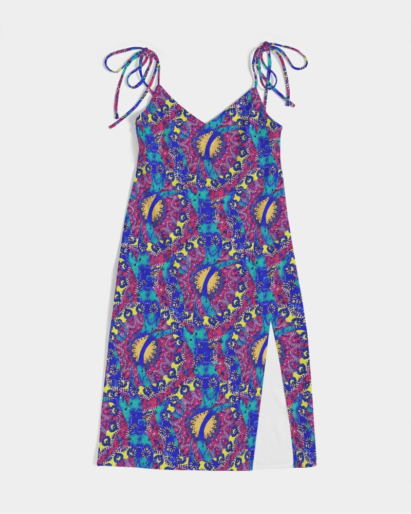 Caribbean Grafitti Women's All-Over Print Tie Strap Split Dress