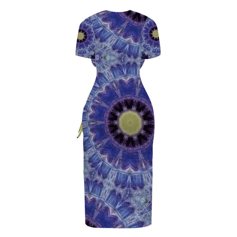 Blue Cathedral Kaleidoscope Custom Women's Split Dress Summer Stylish Short Sleeve Dress