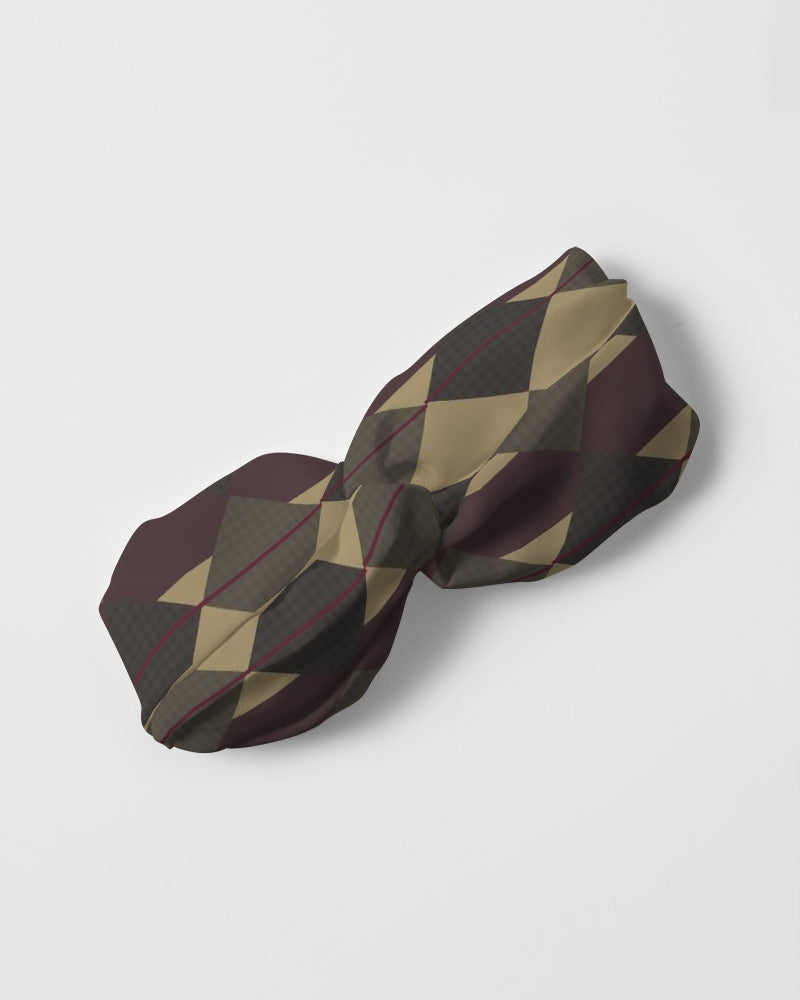 Checkered Brown Plaid Argyle Twist Knot Headband Set