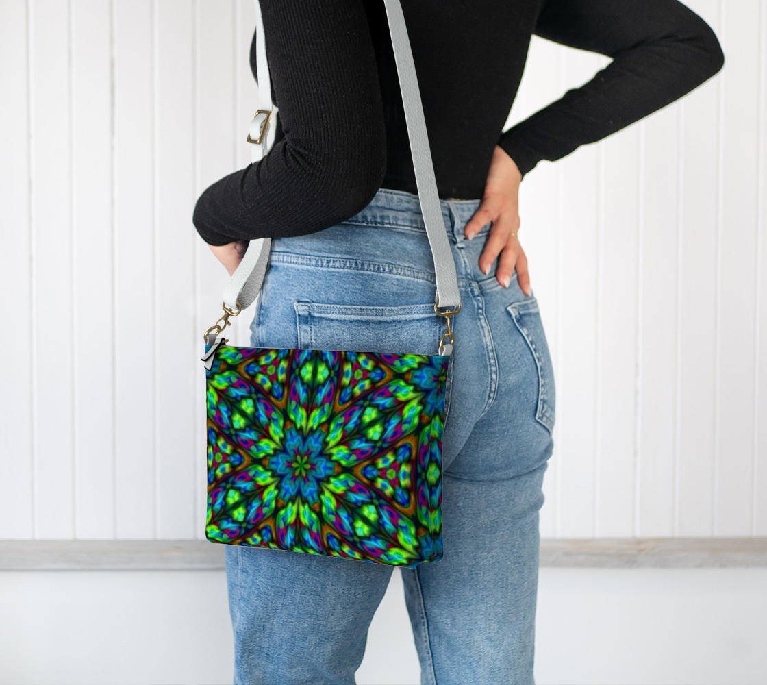 Green Blue Kaleidoscope Vegan Crossbody Purse