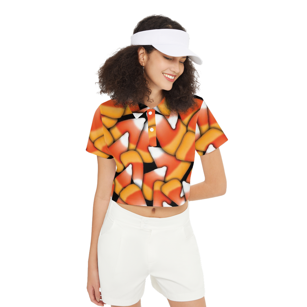 Candy Corn Women's Short-Sleeve Crop Polo Shirt-Heavyweight 225g