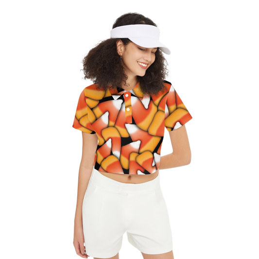 Candy Corn Women's Short-Sleeve Crop Polo Shirt-Heavyweight 225g