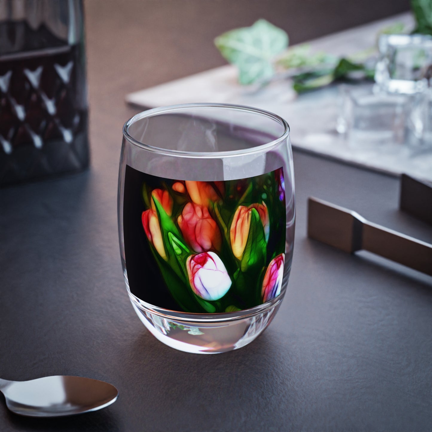 Abstract Pink Tulips Whiskey Glass