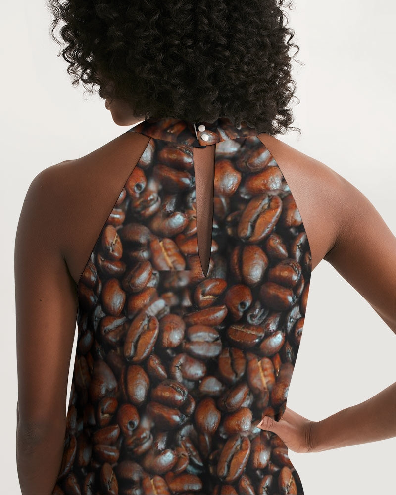 Coffee Bean Pattern Women's All-Over Print Halter Dress