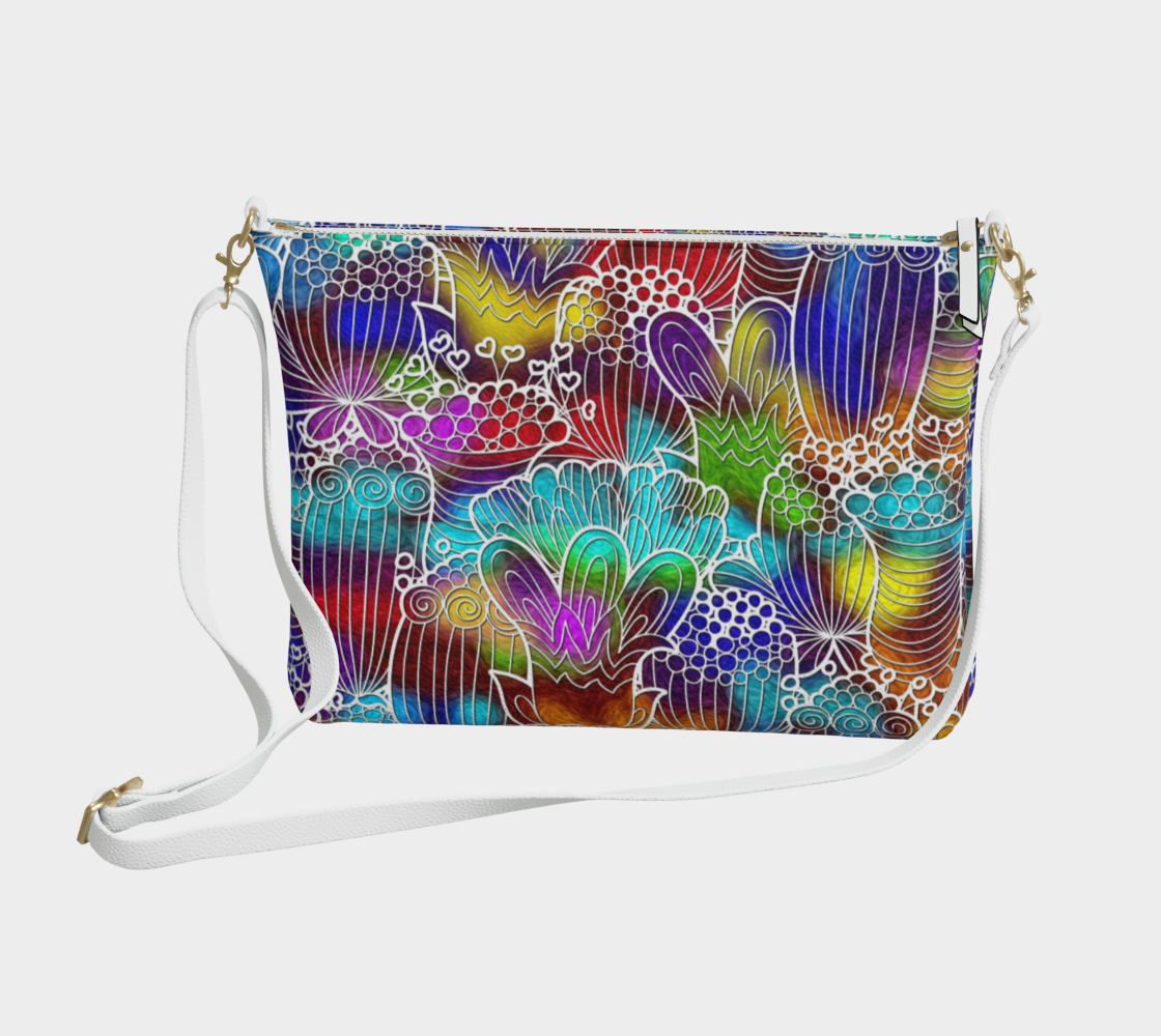 Colorful retro Flowers Vegan Crossbody Purse