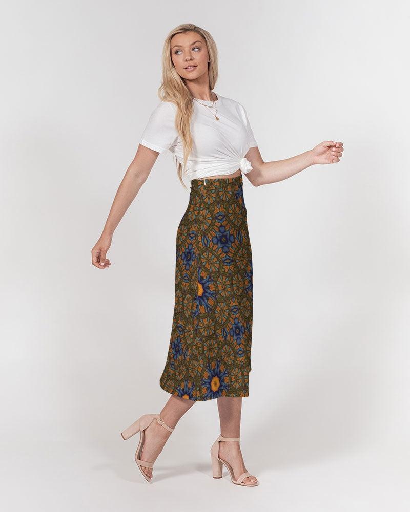 Blue and Yellow Sketch Kaleidoscope  Women's All-Over Print A-Line Midi Skirt