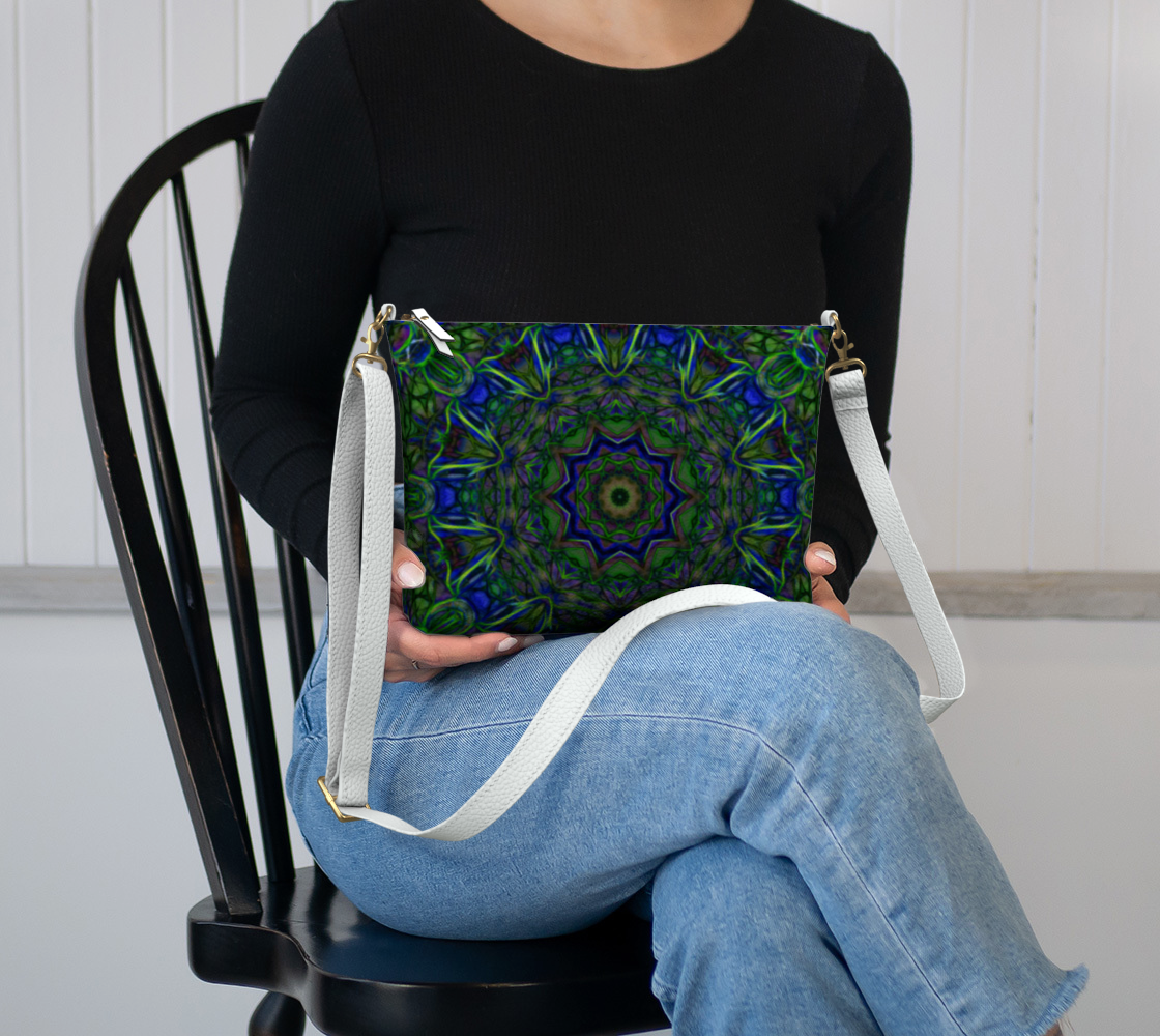 Blue Green Ribbon Kaleidoscope Vegan Crossbody Purse