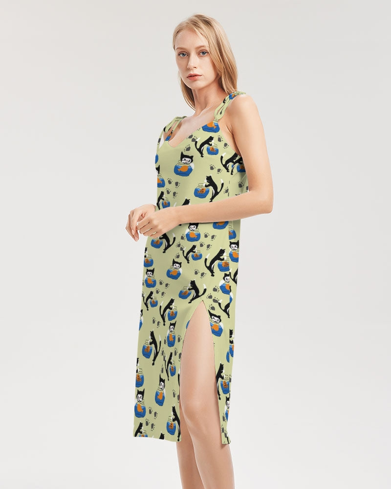 Cat and a Fishbowl Women's All-Over Print Tie Strap Split Dress