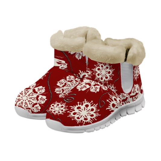 Snow Boots Snowflakes On Red