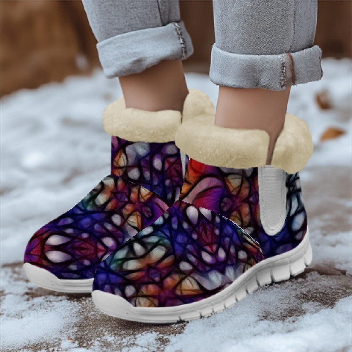 Snow Boots Blue Red Purple Floral Kaleidoscope