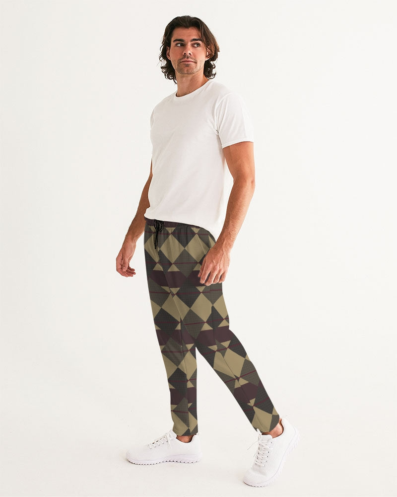 Checkered Brown Plaid Argyle Men's All-Over Print Joggers