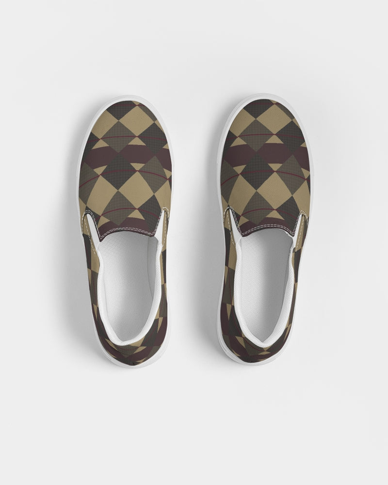 Checkered Brown Plaid Argyle Women's Slip-On Canvas Shoe