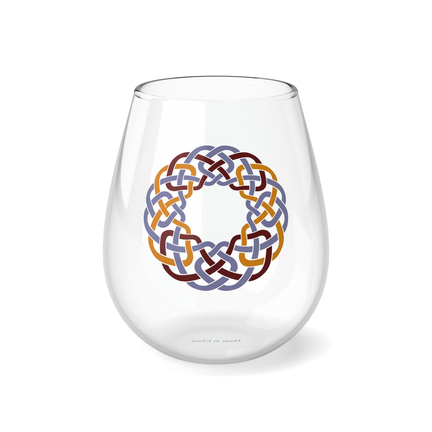 Red Yellow Blue Celtic Knot Circle Stemless Wine Glass, 11.75oz