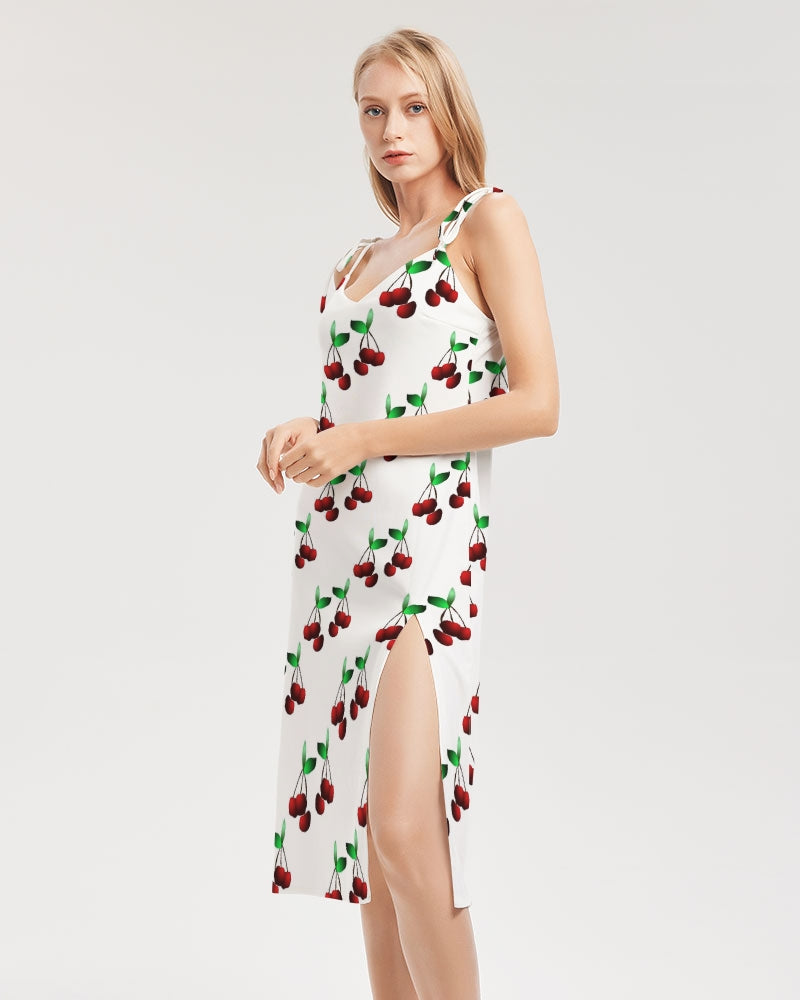 Cherries Pattern Women's All-Over Print Tie Strap Split Dress