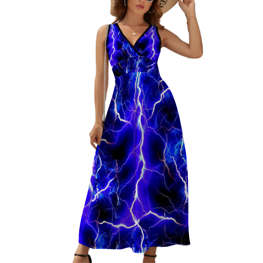 Blue Lightning Custom All Over Print Women's Sleeveless Dress Summer Fashion Long Skirts