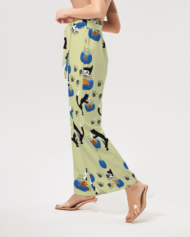 Cat and a Fishbowl Women's All-Over Print High-Rise Wide Leg Pants