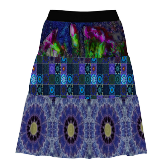 Blue Carnation Cathedral Boho Skirt Custom Women's Folded Dress Charming Skirts 3-Tiered Elastic Waist Skirt