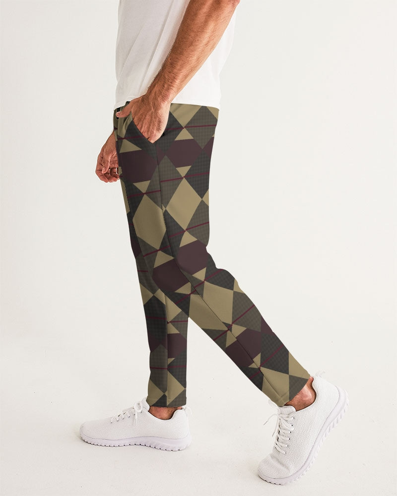 Checkered Brown Plaid Argyle Men's All-Over Print Joggers