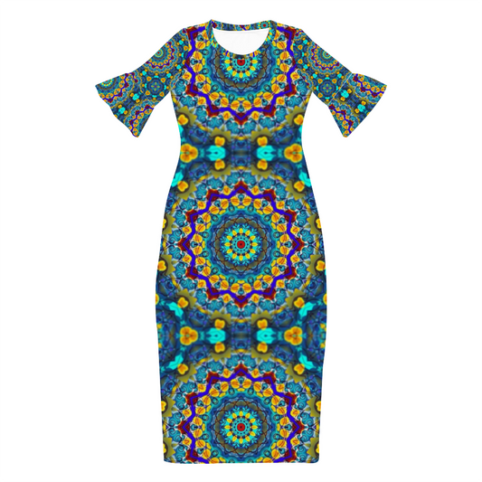 Blur Kaleidoscope Custom Lotus Leaf Short Sleeve Long Dress Women's Summer Fashion Dress