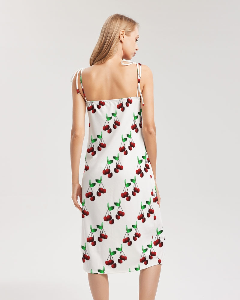 Cherries Pattern Women's All-Over Print Tie Strap Split Dress