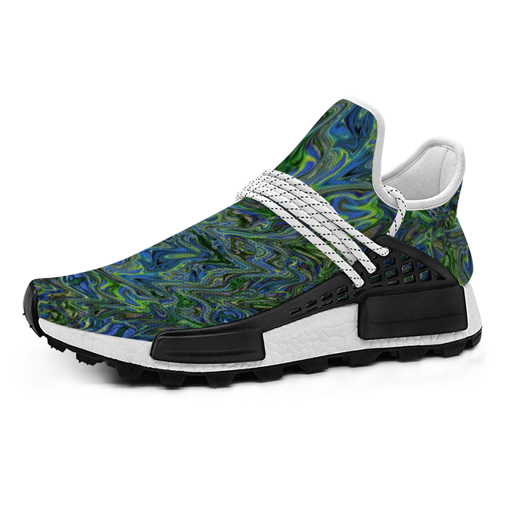 Blue Green Liquid Marbling Custom Unisex Mid Top Breathable Non-slip Sneakers