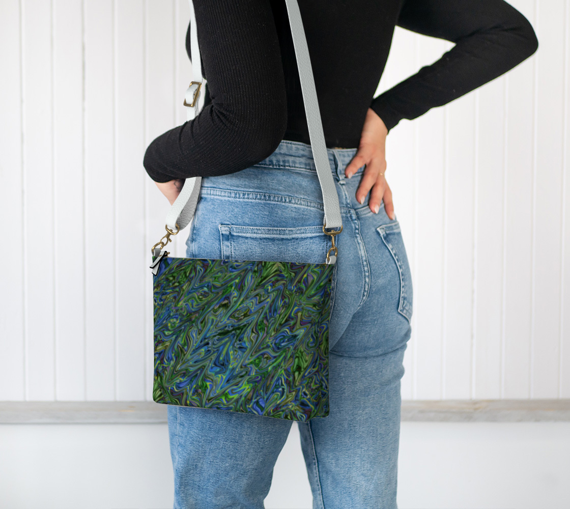 Blue Green Liquid Marbling Vegan Crossbody Purse