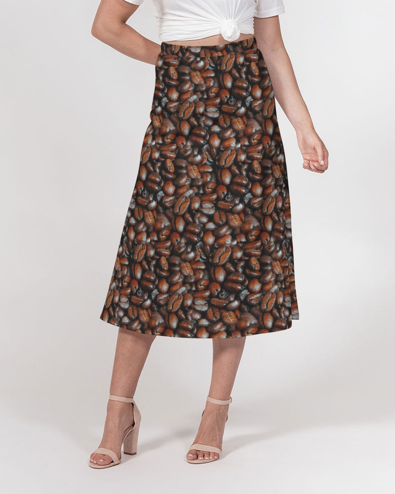 Coffee Bean Pattern Women's All-Over Print A-Line Midi Skirt