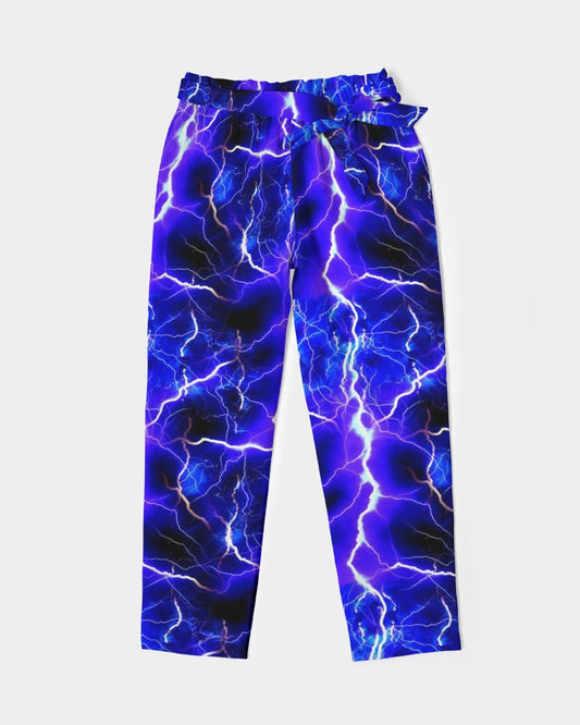 Blue Lightning Women's All-Over Print Belted Tapered Pants