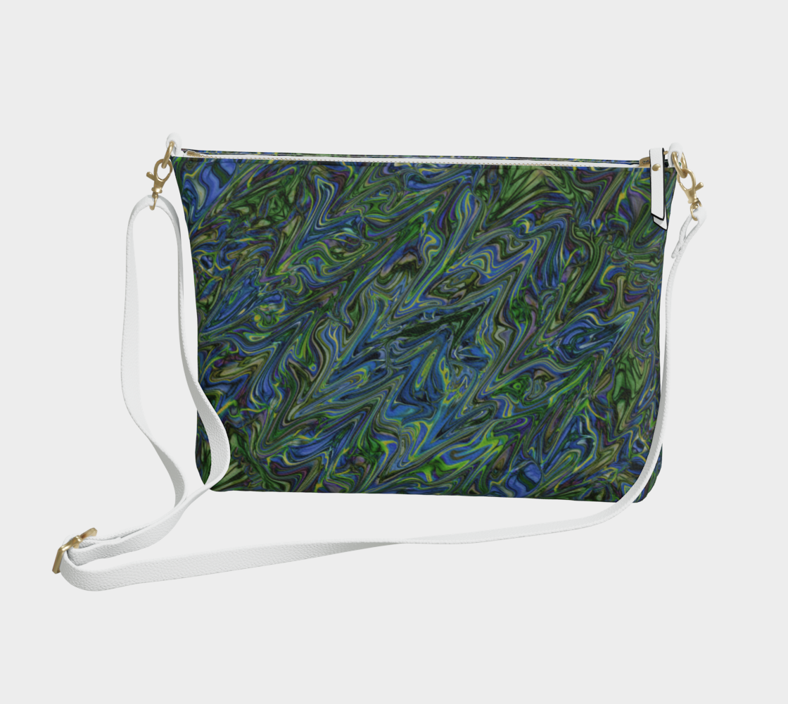 Blue Green Liquid Marbling Vegan Crossbody Purse