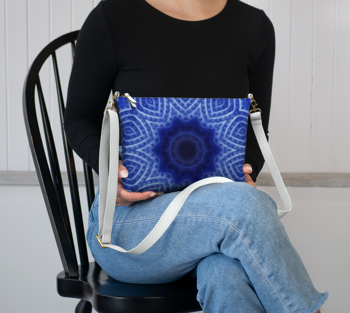 Blue and White Striped Kaleidoscope Vegan Crossbody Purse