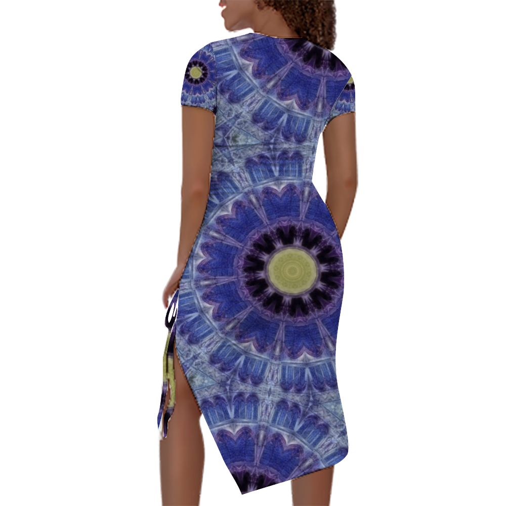 Blue Cathedral Kaleidoscope Custom Women's Split Dress Summer Stylish Short Sleeve Dress