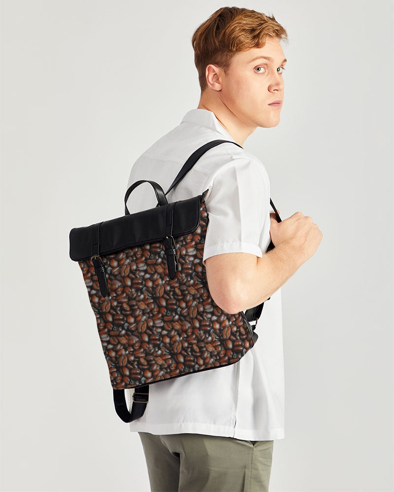 Coffee Bean Pattern Casual Flap Backpack