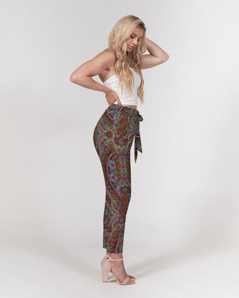 Blue Pink Windy Kaleidoscope Women's All-Over Print Belted Tapered Pants