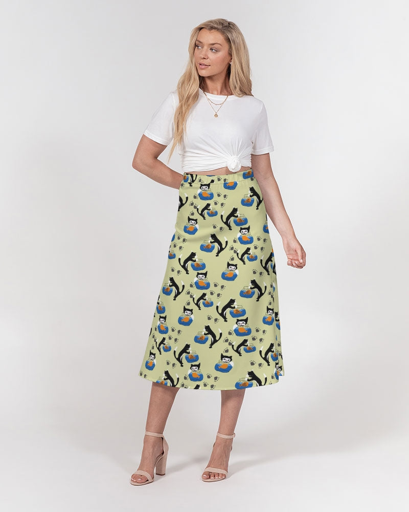 Cat and a Fishbowl Women's All-Over Print A-Line Midi Skirt