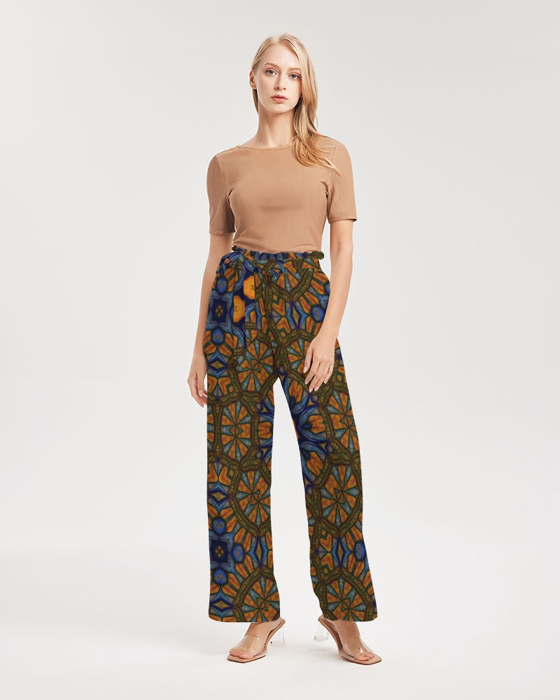 Blue and Yellow Sketch Kaleidoscope  Women's All-Over Print High-Rise Wide Leg Pants