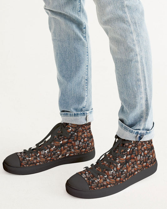 Coffee Bean Pattern Men's Hightop Canvas Shoe - Black