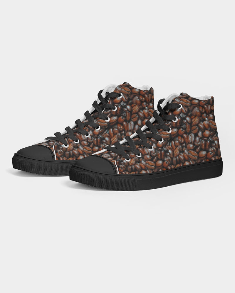 Coffee Bean Pattern Women's Hightop Canvas Shoe - Black