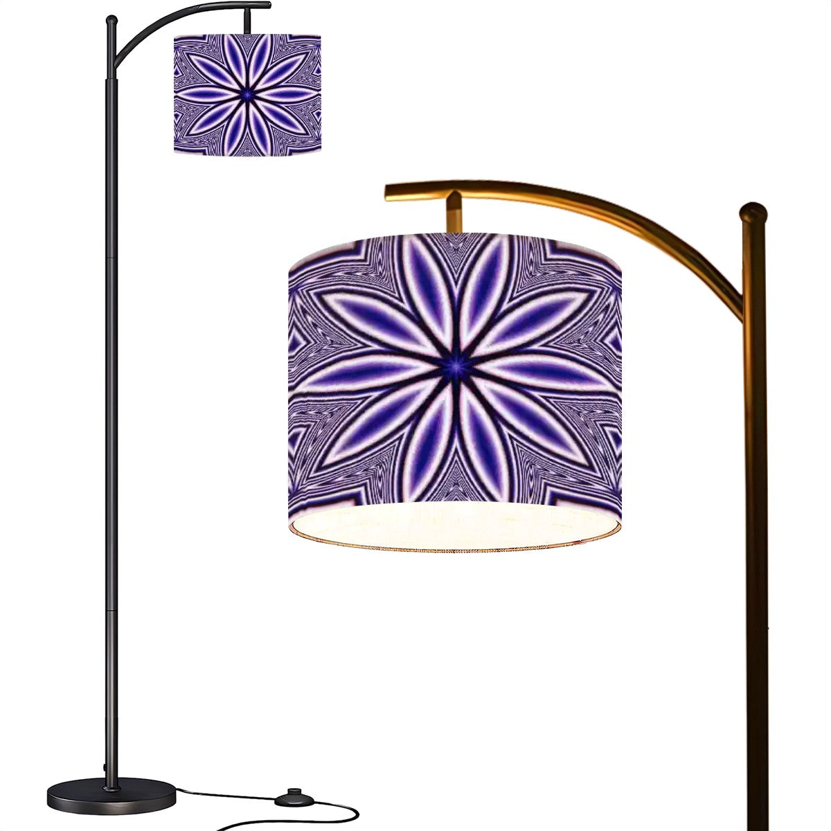 Arc Floor Lamp (Made in USA) Blue Fractal Flowers